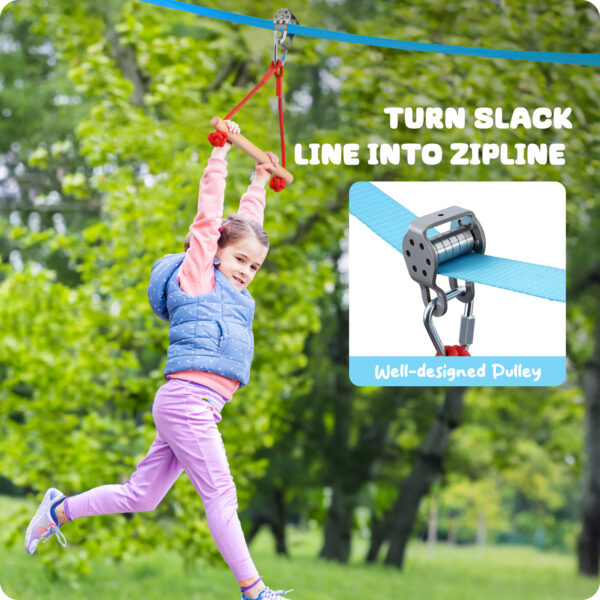 Jugader 50FT Ninja Warrior Obstacle Course for Kids with Zipline Slide Pulley, Ninja Slackline with Climbing Ladder, Monkey Bars, Gym Rings, Rope Knots (Double Line Design) - Image 5