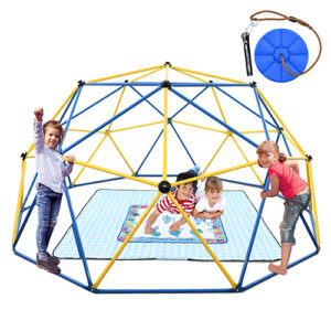 Jugader 10 FT Climbing Dome with Water Doodle Mat, Picnic Mat and Swing, Dome Climber for Kids 3-10 Outdoor , 800LBS Load Capacity, Rust & UV Resistant Steel