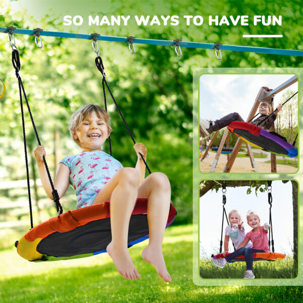 Jugader 50FT Ninja Warrior Obstacle Course for Kids with Saucer Swing, Colorful Net, Climbing Ladder, Ninja Wheel, Monkey Bars, Gym Rings - Image 2