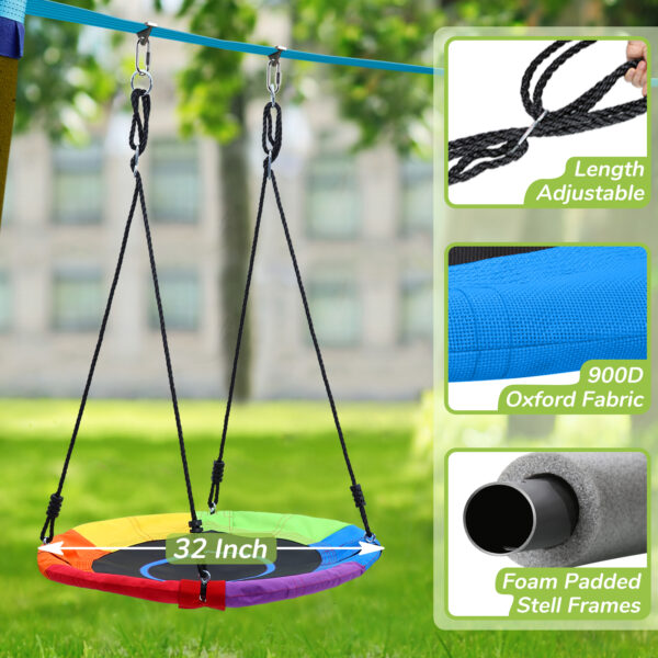 Jugader 50FT Ninja Warrior Obstacle Course for Kids with Saucer Swing, Colorful Net, Climbing Ladder, Ninja Wheel, Monkey Bars, Gym Rings - Image 3