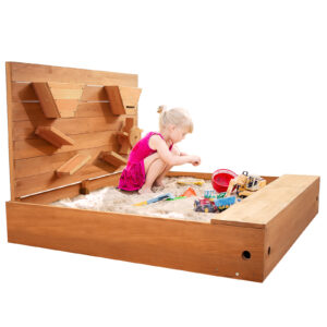 Jugader Sandbox with Cover, Sand Wall, Sand Box with Bench Lid for Kids Outdoor Backyard