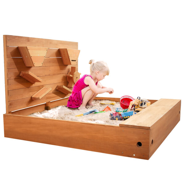 Jugader Sandbox with Cover, Sand Wall, Sand Box with Bench Lid for Kids Outdoor Backyard