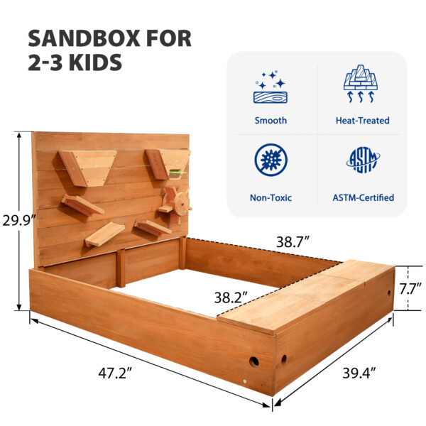 Jugader Sandbox with Cover, Sand Wall, Sand Box with Bench Lid for Kids Outdoor Backyard - Image 2