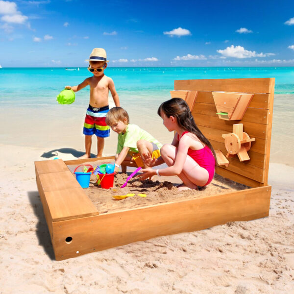 Jugader Sandbox with Cover, Sand Wall, Sand Box with Bench Lid for Kids Outdoor Backyard - Image 4