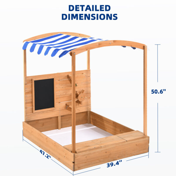 Jugader Wooden Sandbox with Cover, Canopy, Blackboard, Sand Funnel and Wheel, Sand Box with Bench Lid for Kids Outdoor - Image 6