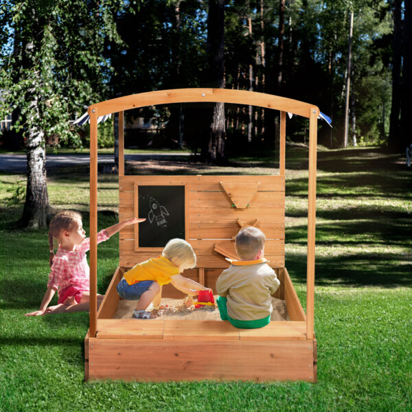 Jugader Wooden Sandbox with Cover, Canopy, Blackboard, Sand Funnel and Wheel, Sand Box with Bench Lid for Kids Outdoor - Image 7